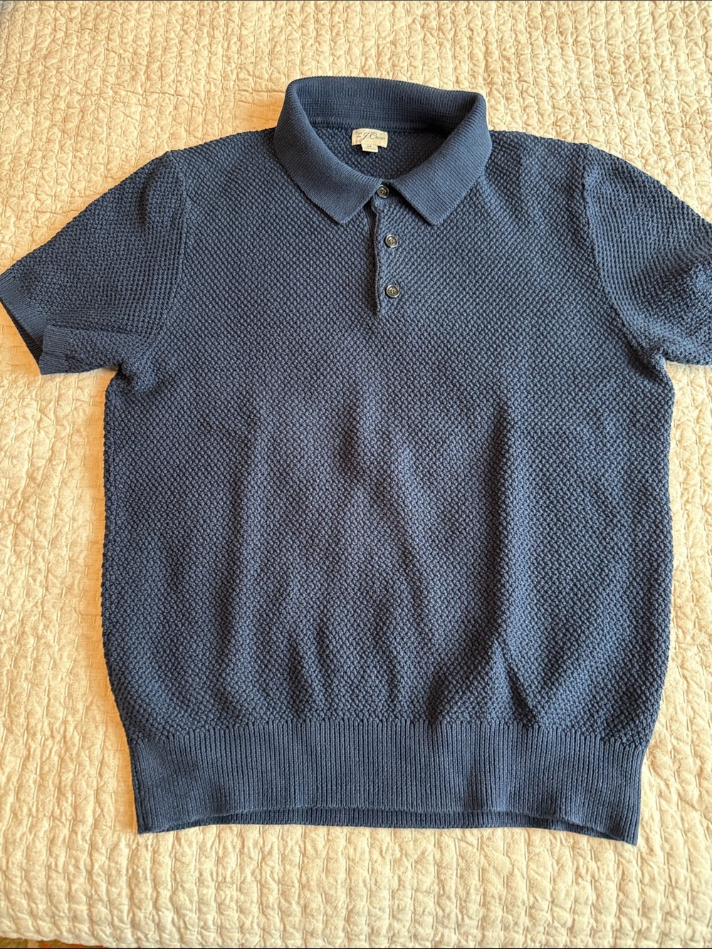 J. Crew Navy Textured Short-Sleeve Polo